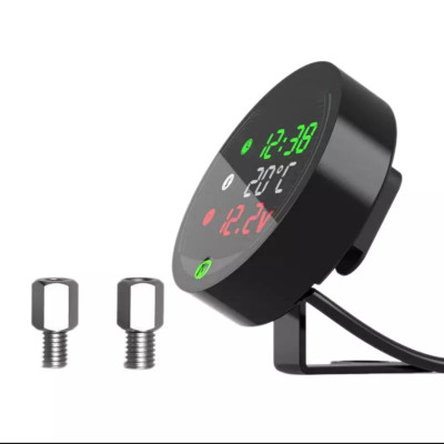Đồng hồ báo giờ xe máy 3in1 CTR, báo nhiệt độ, vôn ắc quy mẫu mới loại tốt gắn các loại xe hàng cao cấp, phụ kiện xe máy