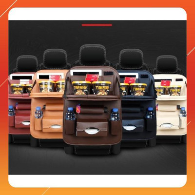 Hot  Túi đựng đồ sau ghế xe ô tô có bàn gập da PU cao cấp (Black) Sky Life