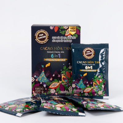 Bột cacao hòa tan 6 in 1, VUA CACAO hảo hạng tăng cường năng lượng, cung cấp dinh dưỡng cho ngày dài - Hộp 10 gói x 220g