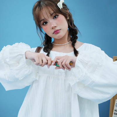 DOTTIE - Áo tay phồng phối bèo - Trắng kem - T1124