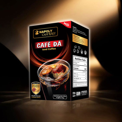 Combo 3 hộp lớn Cà phê đen đá hòa tan 2in1 Napoli Coffee bổ sung Nấm linh chi và Đông trùng hạ thảo hộp 15 gói x 16g