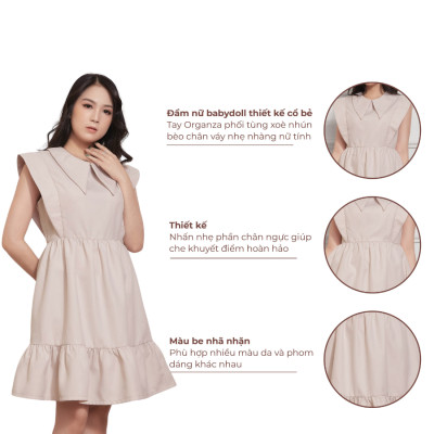 Đầm Babydoll Lụa Crep Tùng Xòe Tay Organza Maxivic, La Mộc - LM012216