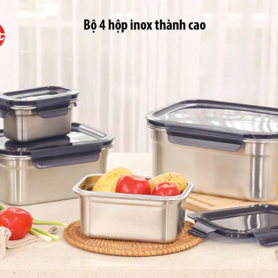 Bộ 4 hộp cao inox 304 iMAT dùng được vi sóng, đông đá, máy rửa chén, lò nướng - Hàng Chính Hãng