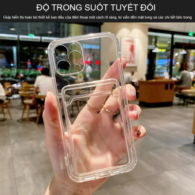 Ốp lưng trong suốt có ngăn đựng thẻ chống sốc cho iPhone 15 Pro Max / 15 Pro / 15 Plus hiệu HOTCASE WALLET - chất liểu dẻo silicon, màng bảo vệ viền camera - Hàng nhập khẩu