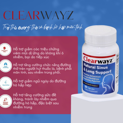 Clearwayz-Thực phẩm bảo vệ sức khỏe: “Trợ thủ đường thở và bệnh hô hấp mãn tính”  - Tăng Đề Kháng - Sức Khoẻ Đường Hô Hấp: Hỗ trợ bệnh hen suyễn, Xoang, phổi, Ngáy ngủ, Sức khỏe mũi, Cải thiện đường thở