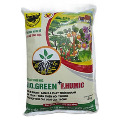 Phân bón đầu trâu hữu cơ sinh học BIO.GREEN + F.HUMIC giúp HẠ CHUA MẶN - RA RỄ NHANH gói 2KG