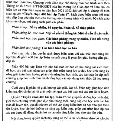 Tuyển Chọn 400 Bài Tập Toán 6 (Chương Trình Mới)