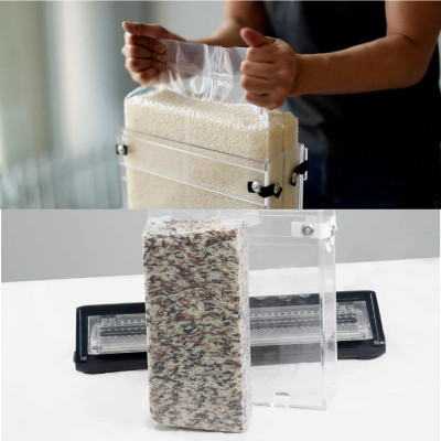 Hộp định hình gạo RB500. Chế tạo từ nhựa acrylic đặc biệt dày dặn và cứng cáp, chịu được lực tác động cao từ bên ngoài. Hàng chĩnh hãng Thái Lan