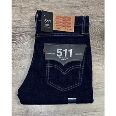 Quần Jean nam cao cấp ống đứng le511 màu xanh đen trơn vải co giãn xuất khẩu dáng slimfit