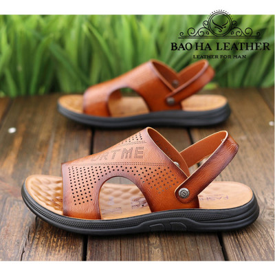 Dép da nam quai ngang đục lỗ thoáng khí BHD888