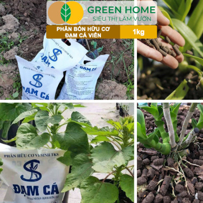 Phân Đạm Cá Greenhome, Bao 1kg, Viên Nén, Hữu Cơ Vi Sinh Bón Rau, Quả