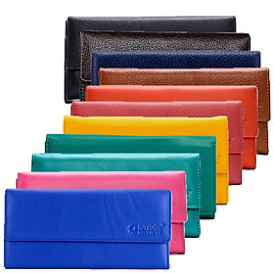 Bóp nữ da bò cao cấp Huy Hoàng 3 gấp lửng màu da, đen, đỏ, hồng, nâu, xanh, xanh đậm, cam, xanh lá chuối, xanh dương HT3125-26-27-28-29-30-39-40-59-60-64-65-67