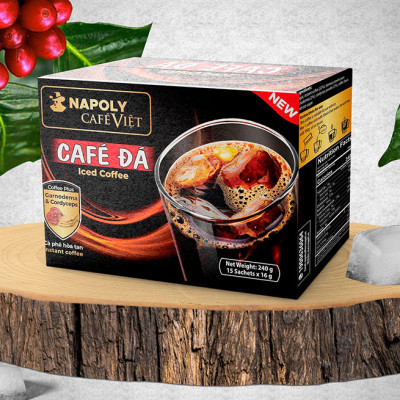 Combo 3 hộp lớn Cà phê đen đá hòa tan 2in1 Napoli Coffee bổ sung Nấm linh chi và Đông trùng hạ thảo hộp 15 gói x 16g