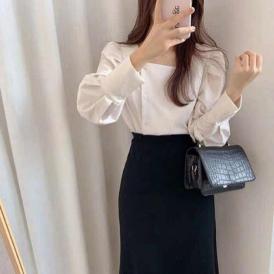 Áo kiểu nữ cổ vuông phối nút mặc đi làm, dự tiệc sang trọng - nhiều size và màu, form dáng đẹp