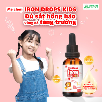 Siro IRON DROPS KIDS bổ sung Sắt hữu cơ, Acid folic, Vitamin B12 cho trẻ 1 lọ x 30ml