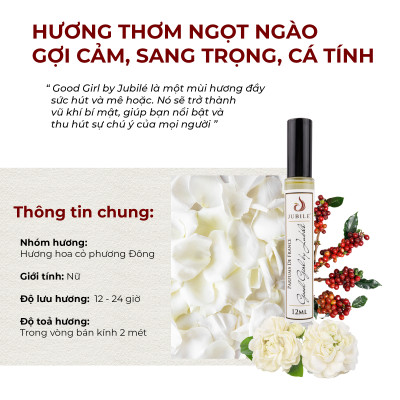 Good girl by Jubilé - Tinh dầu nước hoa Pháp nữ Dạng lăn 12ml Thơm Lâu, Sang Trọng, Quyến Rũ