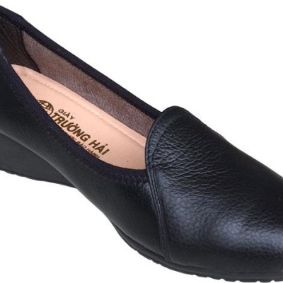 [HÌNH ẢNH THẬT] Giày đế xuồng nữ Trường Hải 3cm trơn đen da bò cao cấp mềm mại không bong tróc đế cao chống mòn không trơn DX0845