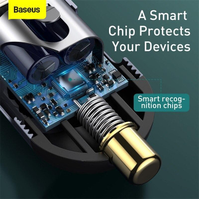 Tẩu sạc ô tô nối dài, mở rộng, sạc nhanh công suất cao Baseus 120w 3 cổng U+U+C- Hàng chính hãng.