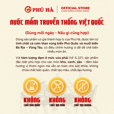 Nước mắm truyền thống Việt Quốc Phú Hà 22 độ đạm - 1 Chai 500ml