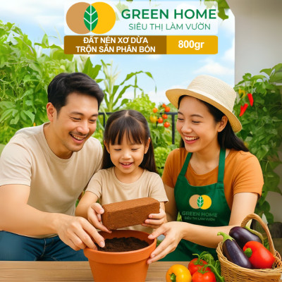 Đất Trồng Cây GreenHome, Viên Nén 800gr, Trộn Sẵn Phân Bón, Nở Gấp 5 Lần, Trồng Rau Hoa Cây Kiểng
