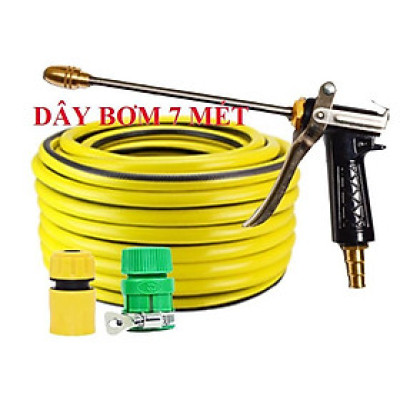 Bộ dây vòi xịt nước rửa xe, tưới cây . tăng áp 3 lần, loại 7m, 10m 206318 đầu đồng,cút,nối vàng+tặng móc khoá