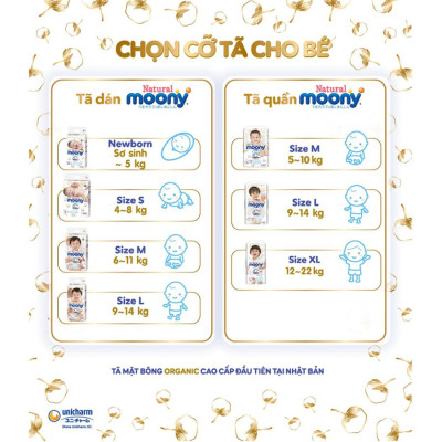 Tã/bỉm quần Moony cao cấp Natural đủ size M46/L36/XL32 Vaca Baby House