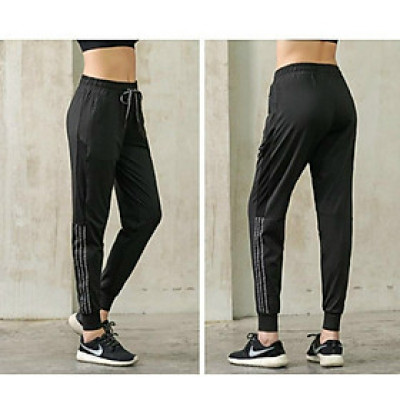 Quần jogger phối lưới sọc trắng tập gym thể thao yoga nữ