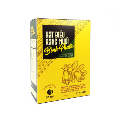 Hạt Điều vỏ lụa rang muối Bình Phước, loại A+, hộp giấy 500g chuyên dùng biếu tặng