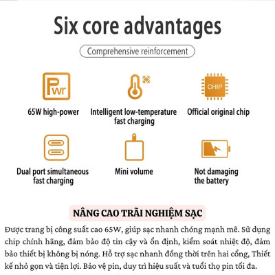 Adapter cóc củ sạc nhanh 65W PD Type-C + USB-A QC 3.0 hiệu WIWU Nano Gan - hỗ trợ sạc cùng lúc 2 thiết bị, đạt chuẩn MFI, Chip sạc AI thông minh - Hàng nhập khẩu