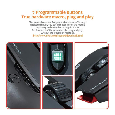 Chuột chơi game có dây Rii 12000DPI 7 đèn breathing có thể điều chỉnh DPI 7 nút có thể lập trình được
