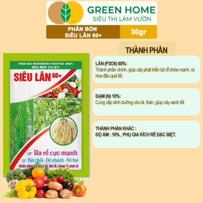 Phân Bón Lá Greenhome, Siêu Lân 60+, Gói 30gr, Phát Triển Rễ, Tạo Mầm Hoa, Kích Ra Hoa