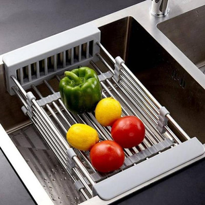 Kệ gác bồn rửa chén bát đa năng có thể thu gọn kéo dài, Giá úp bát, Kệ ráo nước hoa quả