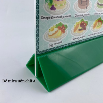 Kệ menu nhà hàng, Standee mica để bàn, Bảng quét mã QR Code, Kệ mica 2 mặt Enter E09-A 100x210mm đế lùa uốn chân chữ A