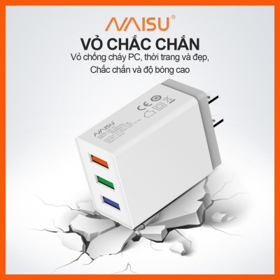 Bộ sạc nhanh, Naisu 3 cổng USB, cáp sạc tùy chọn, hỗ trợ đệm điện thoại IOS Android, NS-3U ID – 1815 - Hàng nhập khẩu