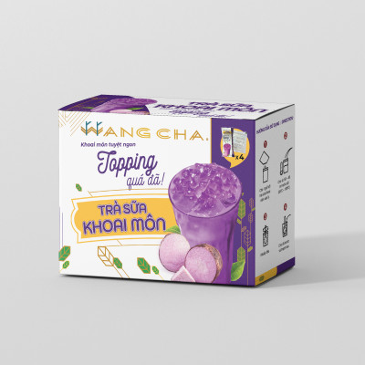 Hộp Trà Sữa Wangcha Vị Khoai Môn pha trà sữa tiện lợi - Bột Hòa Tan Trà Sữa 3IN1 Khoai Môn 4 gói và Thạch 3Q ngọc trai 4 gói  thơm ngon đi kèm - Trà Sữa Vị Khoai Môn cao cấp, dễ sử dụng (400gr/hộp)
