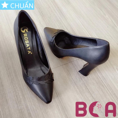 Giày cao gót nữ màu đen 8p RO441 ROSATA tại BCASHOP bít mũi, có nhấn dây trái tim lạ mắt, siêu dễ thương và thời trang