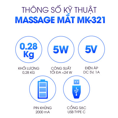 Máy Massage Mắt Nhiệt Hồng Ngoại Buheung MK-321 Giúp thư giãn mắt, gấp gọn 180 độ, BH chính hãng 12 tháng