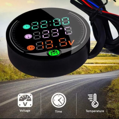 Đồng hồ báo giờ xe máy 3in1 CTR, báo nhiệt độ, vôn ắc quy mẫu mới loại tốt gắn các loại xe hàng cao cấp, phụ kiện xe máy