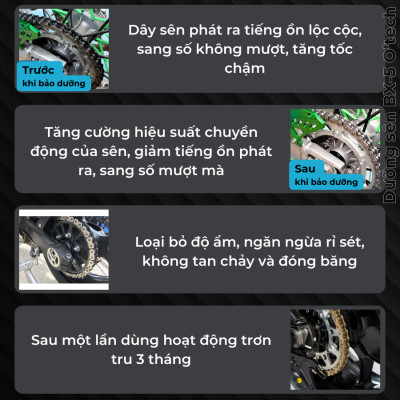 Bình Xịt Sên Xe Bôi Trơn và Dưỡng Sên chống văng OTech 450ml, Vệ Sinh Sên BX5 450ml - Hàng Chính Hãng