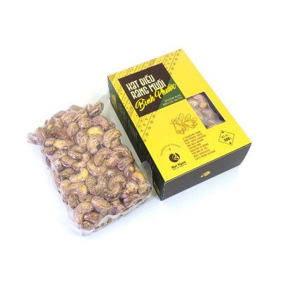 Hạt Điều vỏ lụa rang muối Bình Phước, loại A+, hộp giấy 500g chuyên dùng biếu tặng