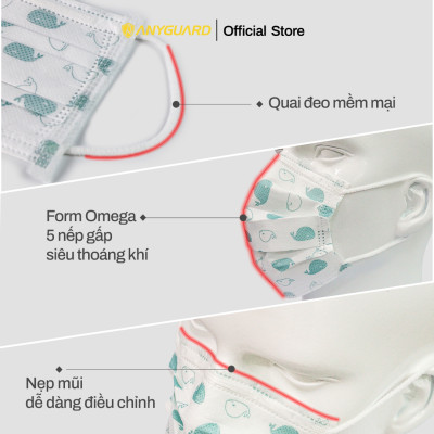 Khẩu Trang Trẻ Em Anyguard Hàn Quốc 3 Lớp Chính Hãng (Cỡ Lớn Cho Bé Dưới 13Tuổi - Hộp 50 Chiếc)-베이비 마스크 - Face Mask For Kids Under 13 yearsold-ISO 9001:2015, ISO 13485:2016, QCVN 01:2017/BTC