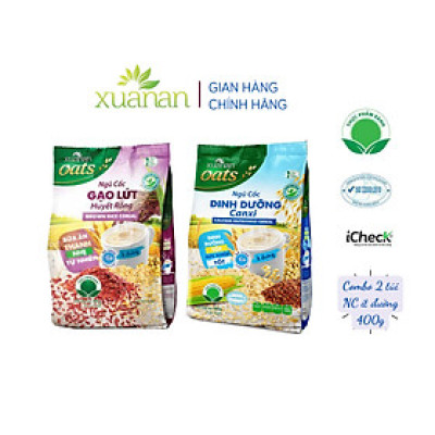 Combo 2 túi: Ngũ Cốc Gạo Lứt Huyết Rồng 400G + Ngũ Cốc Dinh Dưỡng Canxi 400G [ít đường](Tặng Kèm 1 Túi Yến Mạch 150G)