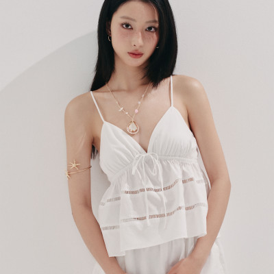 DOTTIE - Áo dây phối ren - Trắng - T1102