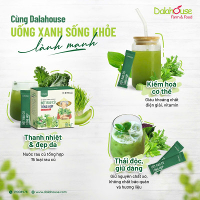 Bột Rau Củ Tổng Hợp Dalahouse 150g - Thanh Nhiệt, Thanh Mát, Giải Khát, Giảm Mụn, Tốt cho Sức Khỏe