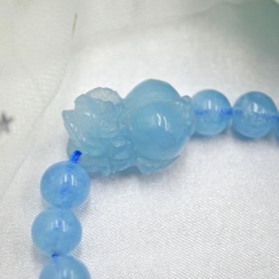 VÒNG TAY TỲ HƯU HỖ TRỢ TÀI LỘC, CÔNG VIỆC ĐÁ AQUAMARINE TỰ NHIÊN