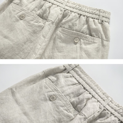 Quần linen nam ống suông, quần dài ống rộng cạp chun có dây rút và khuy trước, phong cách tối giản, vintage Qd11