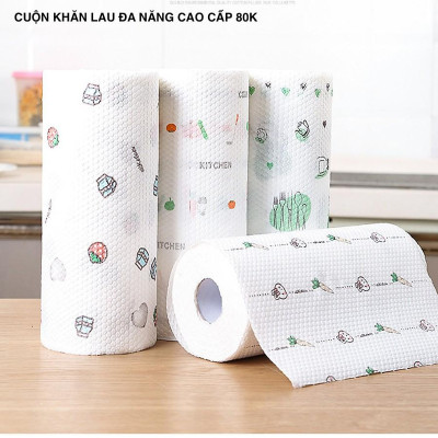 Cuộn Giấy Lau Nhà Bếp Đa Năng  200 Tờ Màu Trắng Siêu Dai - Giấy Mềm Có Thể Giặt Được - Hàng Chính Hãng 