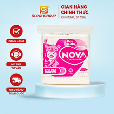 Tăm Bông Trẻ Em NOVA Baby Túi Zip 100 Que – Combo Lố 12 Túi (TB01-012), Đầu Bông Mịn, An Toàn Cho Trẻ Sơ Sinh