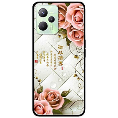 Ốp lưng dành cho Realme C35 mẫu Hoa Hồng Nền Sọc Carô