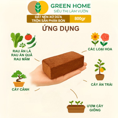 Đất Trồng Cây GreenHome, Viên Nén 800gr, Trộn Sẵn Phân Bón, Nở Gấp 5 Lần, Trồng Rau Hoa Cây Kiểng
